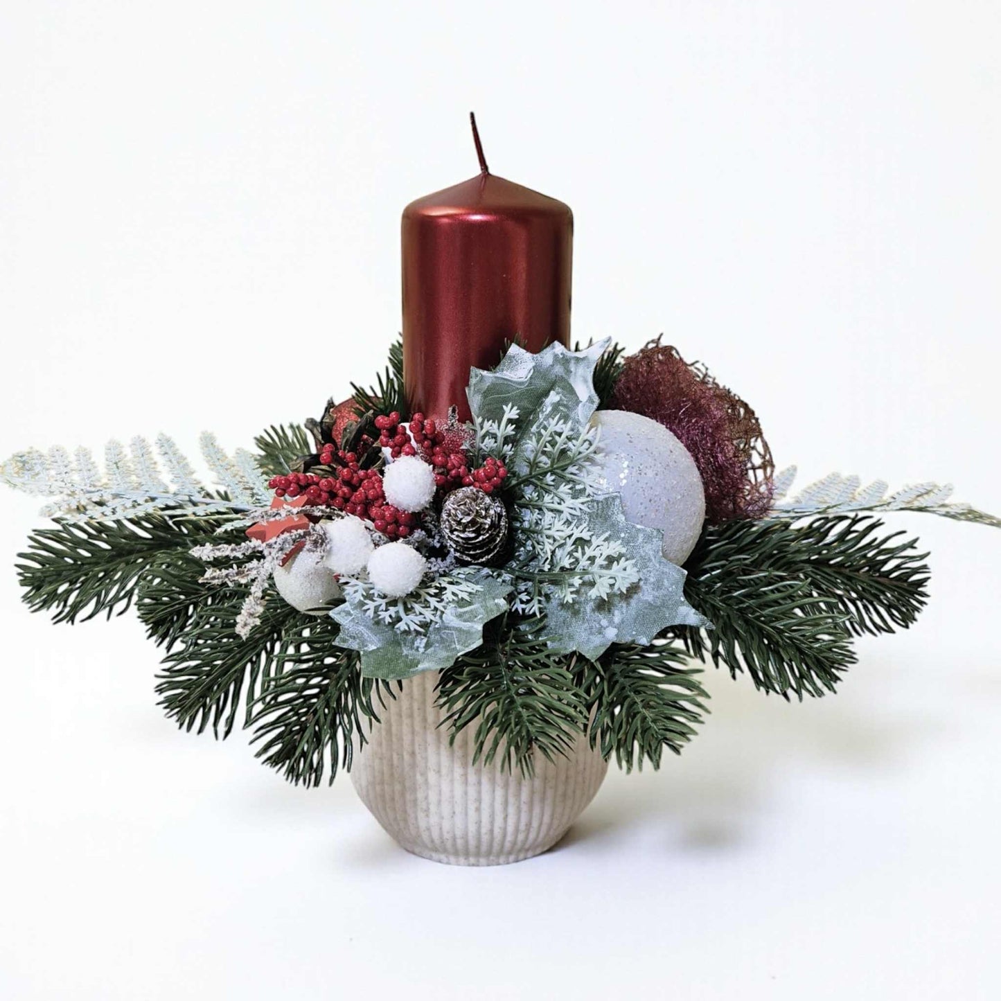 Decorațiune de masă de Crăciun cu lumânare roșie