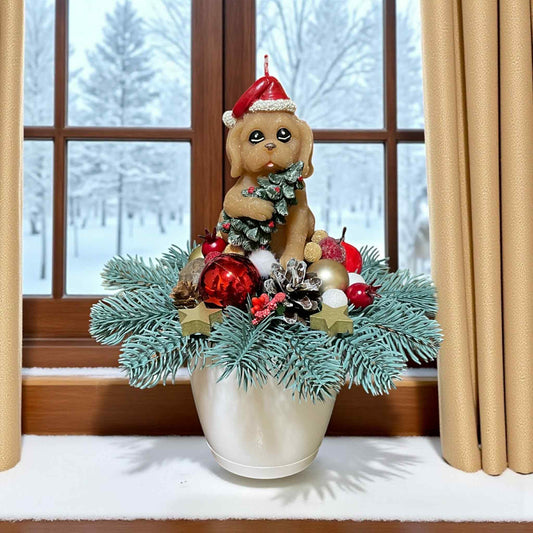 Decorațiune de Crăciun cu lumânare cu cățeluș