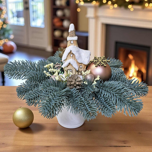 Decorațiune de masă de Crăciun cu mică biserică